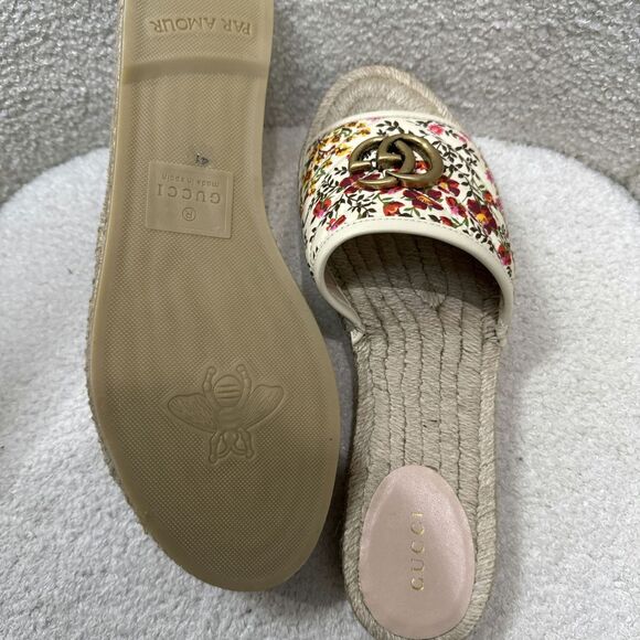 GUCCI Women’s GG Marmont Espadrilles Slide Sandals Quilted Printed Canvas - Picture 6 of 7